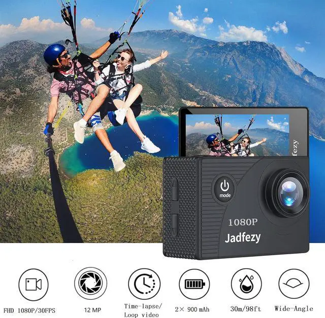 Alt view image 5 of 7 - Jadfezy Action Camera FHD 1080P 12MP, 98FT/30M Underwater Waterproof Camera with 2 Batteries, Wide Angle Sports Camera with Accessories Kit Suitable for Helmet, Bicycle, etc.