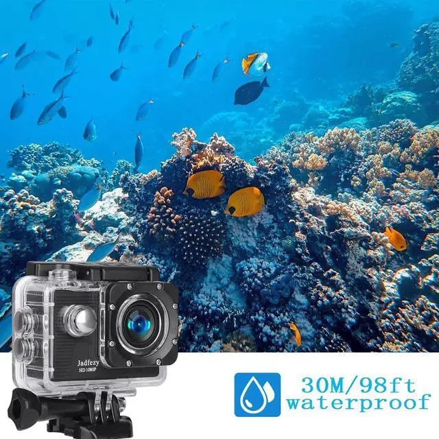 Alt view image 4 of 7 - Jadfezy Action Camera FHD 1080P 12MP, 98FT/30M Underwater Waterproof Camera with 2 Batteries, Wide Angle Sports Camera with Accessories Kit Suitable for Helmet, Bicycle, etc.