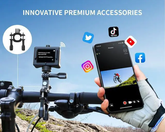 Alt view image 5 of 7 - WOLFANG GA300 Action Camera 4K 60FPS 24MP Waterproof 40M Underwater Camera EIS Stabilization WiFi Wide Angle Helmet Camera (External Microphone, Remote Control, 2x1350mAh Batteries and Accessory Kit)