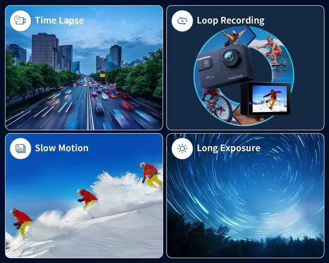 Alt view image 6 of 7 - WOLFANG GA300 Action Camera 4K 60FPS 24MP Waterproof 40M Underwater Camera EIS Stabilization WiFi Wide Angle Helmet Camera (External Microphone, Remote Control, 2x1350mAh Batteries and Accessory Kit)