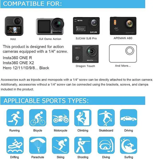 Alt view image 5 of 7 - Action Camera Accessories Set, Ci-Fotto 50-in-1 Sports Camera Accessories Compatible with Hero 12 11 10 9 8 7 6 5, Max Insta360 GO 2 SJ6000 SJ5000 DJI OSMO Action Cam DBPOWER