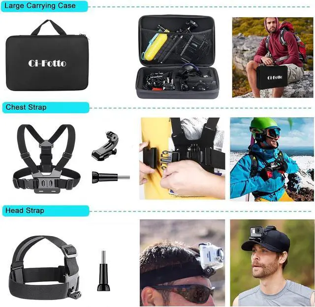 Alt view image 6 of 7 - Action Camera Accessories Set, Ci-Fotto 50-in-1 Sports Camera Accessories Compatible with Hero 12 11 10 9 8 7 6 5, Max Insta360 GO 2 SJ6000 SJ5000 DJI OSMO Action Cam DBPOWER