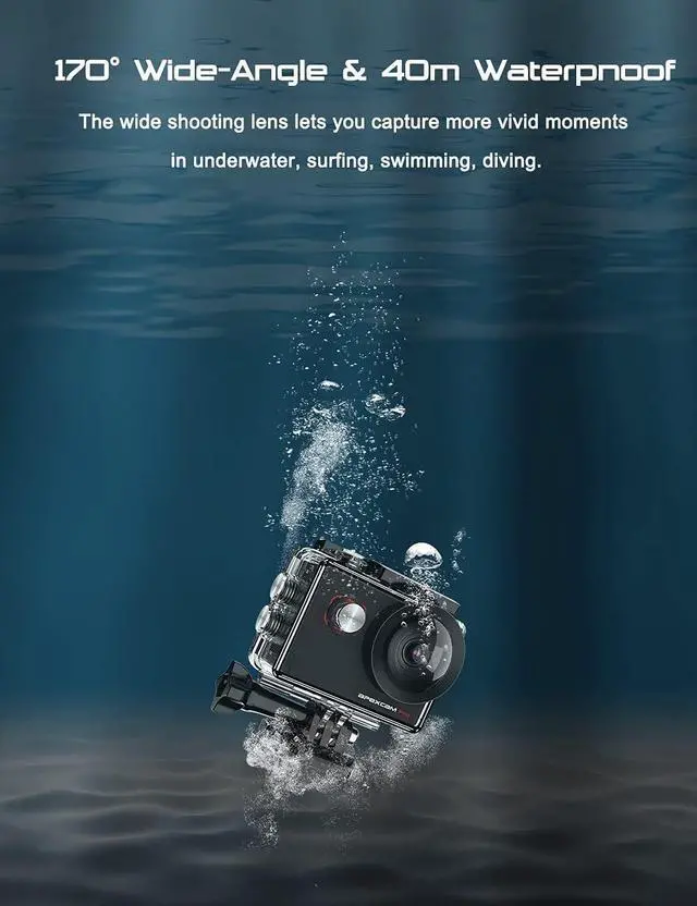 Alt view image 4 of 7 - [2024 New]Apexcam 4K EIS 20MP WiFi Pro Action Camera 170° Wide-Angle Ultra HD Sports Camera External Mic Waterproof Underwater Cam With Remote Control Selfie Stick 2x1200mAh Batteries and Accessories