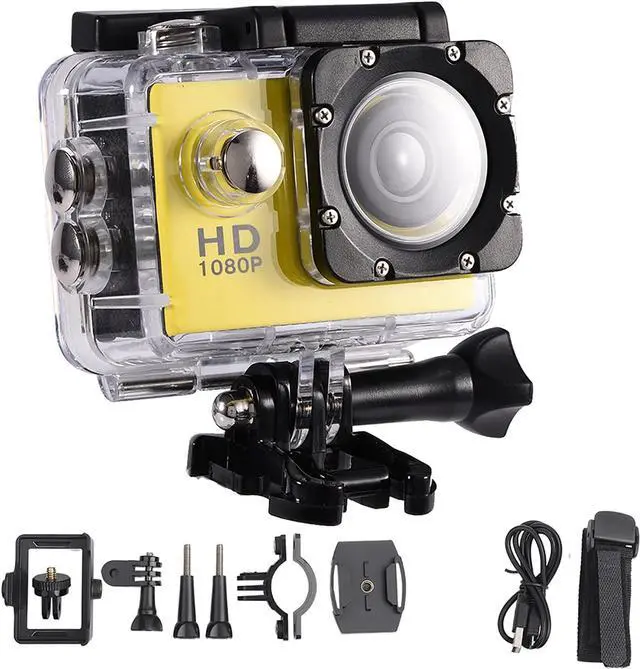 Alt view image 2 of 7 - Action Camera 12MP Waterproof 30m Outdoor Sports Video DV Camera 1080P Full HD LCD Mini Camcorder with 900mAh Rechargeable Batteries and Mounting Accessories Kits(Yellow)
