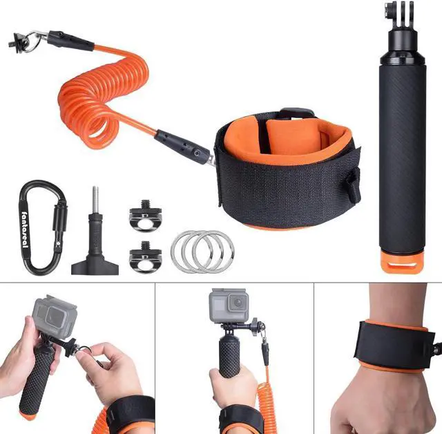 Alt view image 7 of 7 - Action Camera Non-Slip Handler Floating Hand Grip Holder Mount + Steel-cored Safety Wrist Strap for GoPro Sony Insta360 Olympus Akaso Underwater Camcorder Diving Surfing Snorkeling Rafting Kayak Scuba