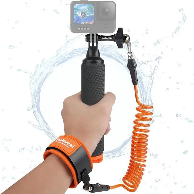 Main image of Action Camera Non-Slip Handler Floating Hand Grip Holder Mount + Steel-cored Safety Wrist Strap for GoPro Sony Insta360 Olympus Akaso Underwater Camcorder Diving Surfing Snorkeling Rafting Kayak Scuba