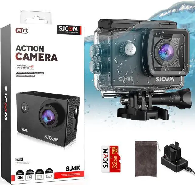 Main image of SJCAM SJ4000 4K30FPS WiFi Action Camera HD Image Capture with EIS 30m Underwater Waterproof Camera,170°FOV 5X Zoom Underwater Camcorder with 2 Batteries, 32G SD Card and Helmet Accessories Kit
