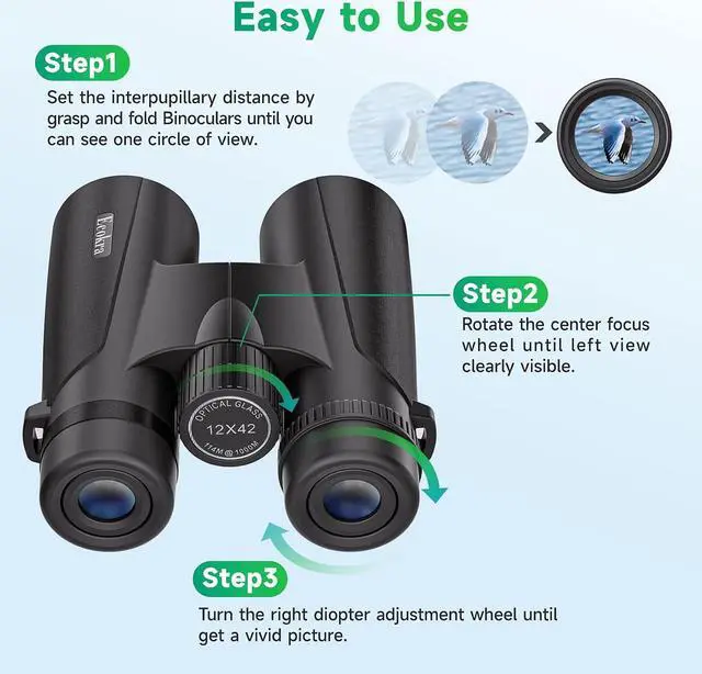 Alt view image 6 of 7 - 12x42 HD Binoculars for Adults Kids,Super Bright High Power Binoculars with Large View,Clear Low Light Night Vision,BAK4,FMC Prisms,Waterproof Compact Binoculars for Hunting,Bird Watching,Stargazing