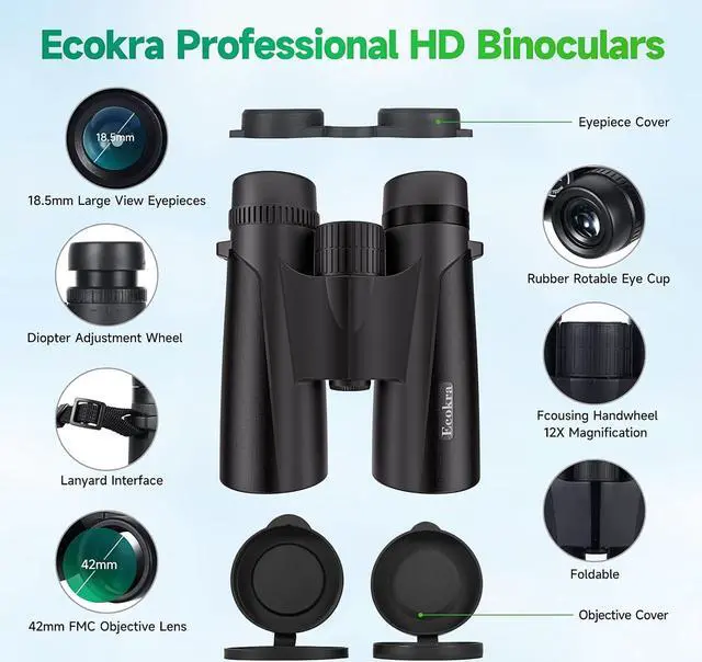 Alt view image 2 of 7 - 12x42 HD Binoculars for Adults Kids,Super Bright High Power Binoculars with Large View,Clear Low Light Night Vision,BAK4,FMC Prisms,Waterproof Compact Binoculars for Hunting,Bird Watching,Stargazing