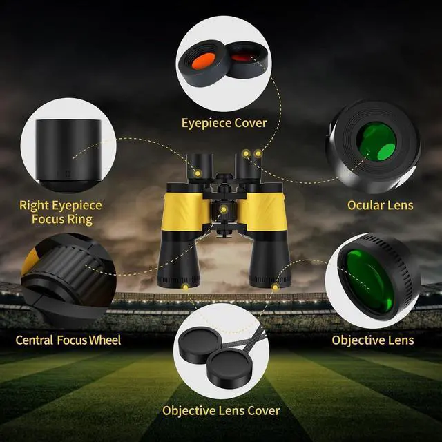 Alt view image 4 of 7 - Binoculars for Adults,20 x 50 High Power Professional Binoculars for Bird Watching,Waterproof Binoculars with Porro BAK4 Prism Len Multilayer-Coated Lenses for Outdoor Hunting Concert,Theater