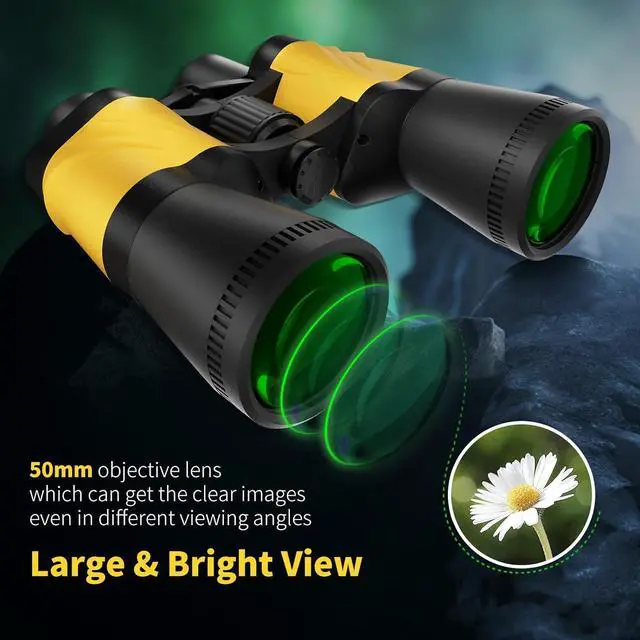Alt view image 3 of 7 - Binoculars for Adults,20 x 50 High Power Professional Binoculars for Bird Watching,Waterproof Binoculars with Porro BAK4 Prism Len Multilayer-Coated Lenses for Outdoor Hunting Concert,Theater