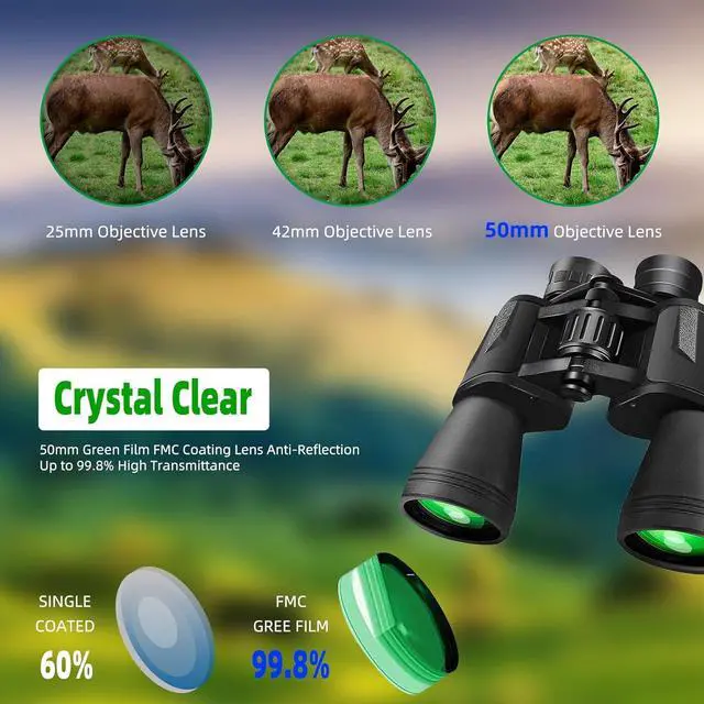 Alt view image 2 of 6 - CofunKool Binoculars for Adults High Power, 20x50 HD Binoculars for Bird Watching Hunting, with Compass Strap and Bag, Clear Vision, BAK4 Prism, FMC Lens (Black)