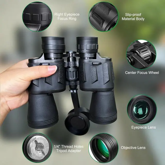 Alt view image 5 of 6 - CofunKool Binoculars for Adults High Power, 20x50 HD Binoculars for Bird Watching Hunting, with Compass Strap and Bag, Clear Vision, BAK4 Prism, FMC Lens (Black)