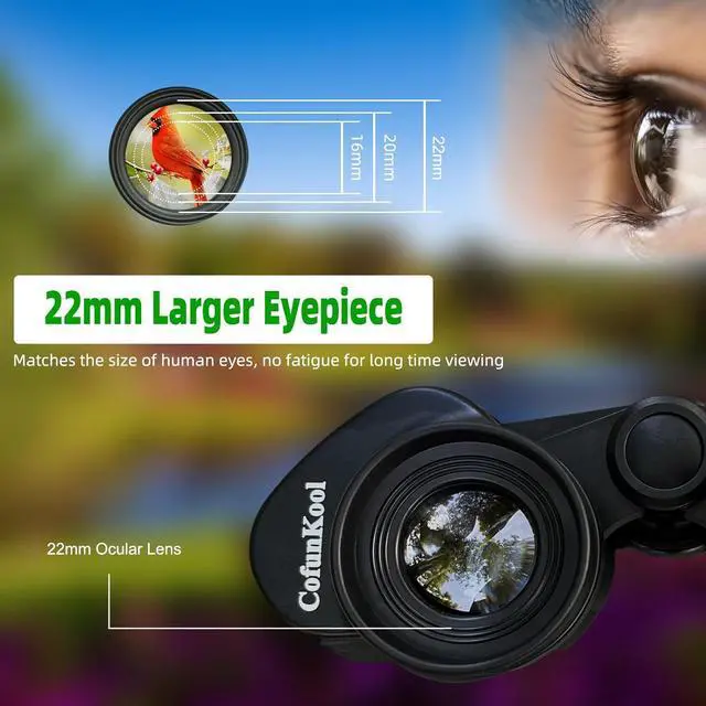 Alt view image 4 of 6 - CofunKool Binoculars for Adults High Power, 20x50 HD Binoculars for Bird Watching Hunting, with Compass Strap and Bag, Clear Vision, BAK4 Prism, FMC Lens (Black)