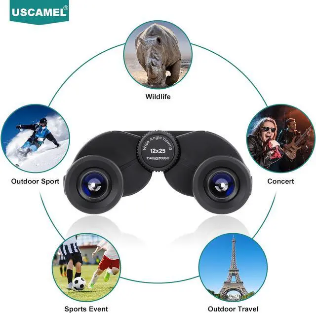 Alt view image 5 of 7 - USCAMEL 12x25 Compact Binoculars for Adults&Kids High Power with 16.5mm Large Eyepieces, BAK-4 Prism&FMC Lens, Waterproof Mini Binoculars Bird Watching, Concerts, Sport Events, Outdoor Travel