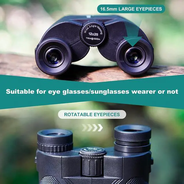 Alt view image 2 of 7 - USCAMEL 12x25 Compact Binoculars for Adults&Kids High Power with 16.5mm Large Eyepieces, BAK-4 Prism&FMC Lens, Waterproof Mini Binoculars Bird Watching, Concerts, Sport Events, Outdoor Travel