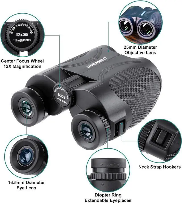 Alt view image 7 of 7 - USCAMEL 12x25 Compact Binoculars for Adults&Kids High Power with 16.5mm Large Eyepieces, BAK-4 Prism&FMC Lens, Waterproof Mini Binoculars Bird Watching, Concerts, Sport Events, Outdoor Travel