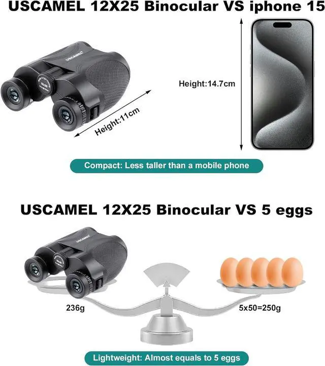 Alt view image 6 of 7 - USCAMEL 12x25 Compact Binoculars for Adults&Kids High Power with 16.5mm Large Eyepieces, BAK-4 Prism&FMC Lens, Waterproof Mini Binoculars Bird Watching, Concerts, Sport Events, Outdoor Travel