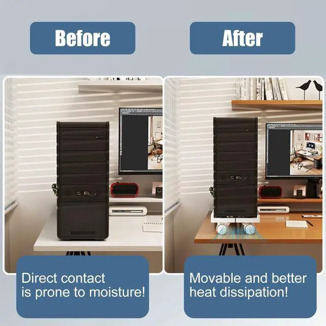 Alt view image 4 of 7 - Adjustable PC Stand Computer Tower Stand,Mobile CPU Stand, Heavy-Duty Desktop Stand with Rolling Caster Wheels, PC Riser Fits Most PC Gaming Desk Office (White)