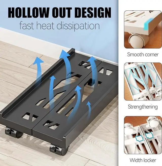 Alt view image 3 of 7 - Adjustable PC Stand Computer Tower Stand,Mobile CPU Stand, Heavy-Duty Desktop Stand with Rolling Caster Wheels, PC Riser Fits Most PC Gaming Desk Office (White)