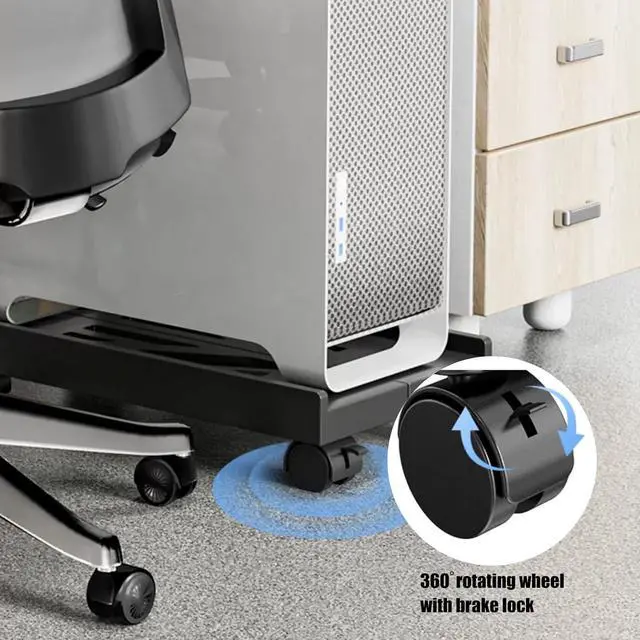 Alt view image 6 of 7 - Adjustable PC Stand Computer Tower Stand,Mobile CPU Stand, Heavy-Duty Desktop Stand with Rolling Caster Wheels, PC Riser Fits Most PC Gaming Desk Office (White)