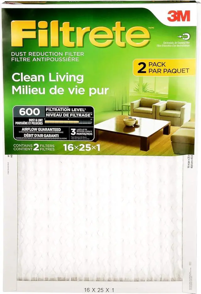 Main image of Filtrete 16x25x1 Furnace Filter, MPR 600, MERV 7, Clean Living Dust Reduction 3-Month Pleated 1-Inch Air Filters, 2 Filters