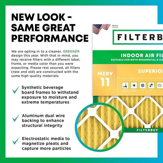 Alt view image 2 of 7 - Filterbuy 10x10x1 Air Filter MERV 11 Allergen Defense (2-Pack), Pleated HVAC AC Furnace Air Filters Replacement (Actual Size: 9.50 x 9.50 x 0.75 Inches)