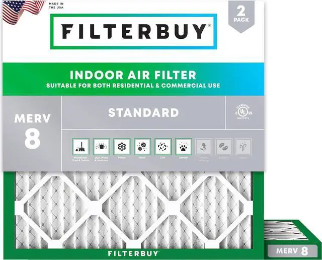 Main image of Filterbuy 23.5x23.5x1 Air Filter MERV 8 Dust Defense (2-Pack), Pleated HVAC AC Furnace Air Filters Replacement (Actual Size: 23.38 x 23.38 x 1.00 Inches)