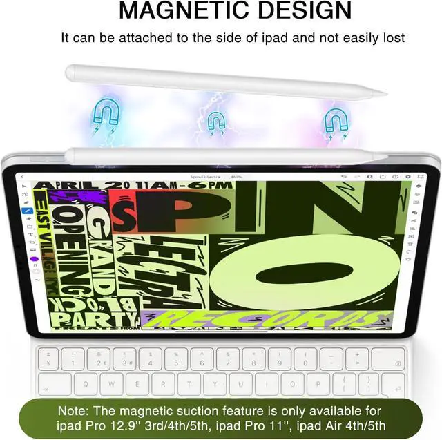 Alt view image 4 of 7 - Stylus Pen for iPad 2018-2023, HATOKU Quick Charging Pen for iPad with Tilt Sensitivity & Palm Rejection, Magnetic Pencil Compatible with iPad Air 3/4/5, iPad Mini 5/6, iPad 6-10 Gen, iPad Pro 11/12.9