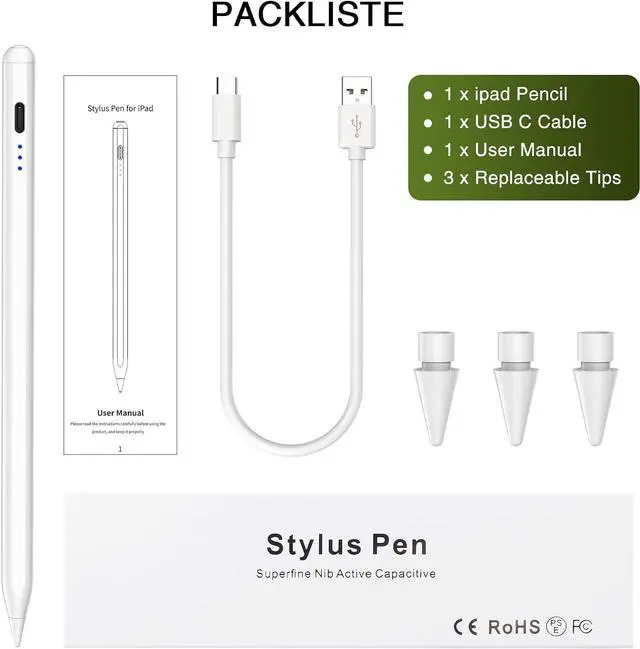 Alt view image 2 of 7 - Stylus Pen for iPad 2018-2023, HATOKU Quick Charging Pen for iPad with Tilt Sensitivity & Palm Rejection, Magnetic Pencil Compatible with iPad Air 3/4/5, iPad Mini 5/6, iPad 6-10 Gen, iPad Pro 11/12.9