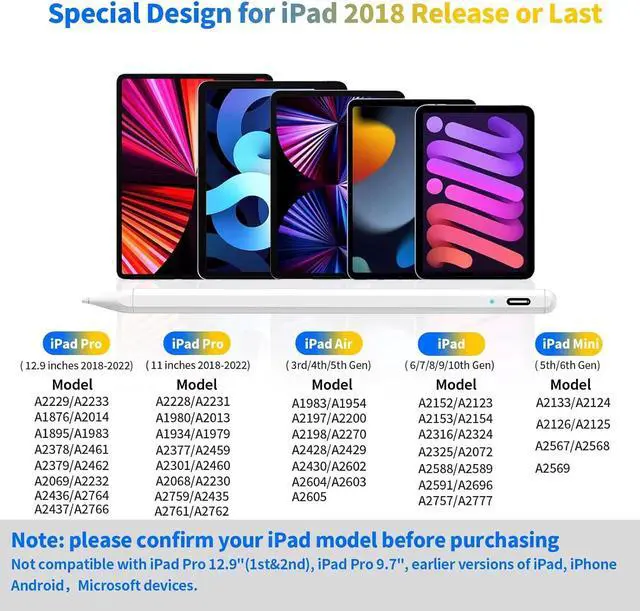 Alt view image 4 of 7 - Stylus Pen for iPad with Palm Rejection, Active Pencil 2nd Generation Compatible with Apple iPad Pro 11/12.9 (2018-2022), iPad 10th/9th/8th/7th/6th Gen, iPad Mini 5/6th Gen,iPad Air 3rd/4th/5th Gen