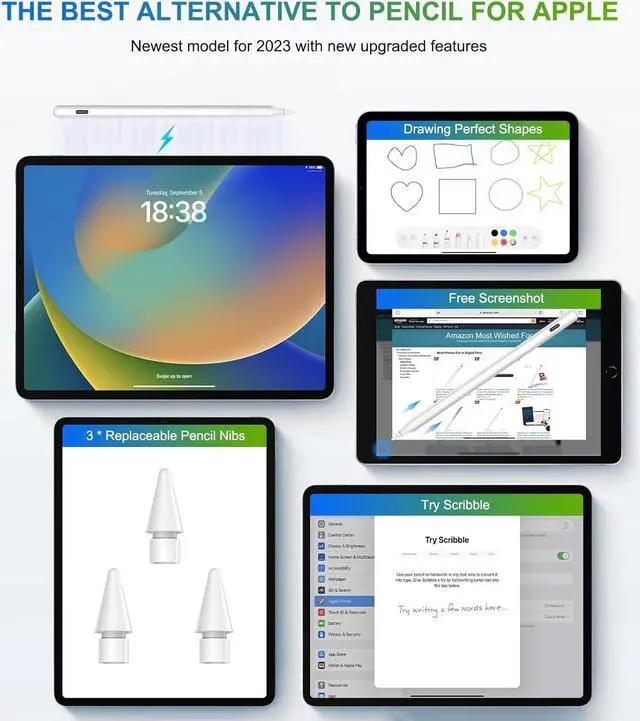 Alt view image 2 of 7 - HATOKU Pencil 2nd Generation Wireless Charging, Pencil for iPad with Tilt & Palm Rejection, Magnetic Stylus Pen Compatible with ipad Air 3/4/5, ipad Mini 5/6, ipad 6/7/8/9/10, ipad Pro 11/12.9 (White)