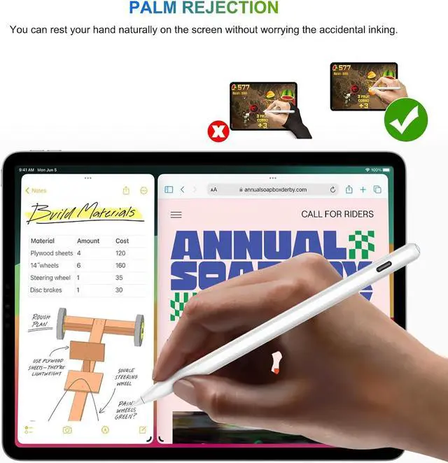 Alt view image 4 of 7 - HATOKU Pencil 2nd Generation Wireless Charging, Pencil for iPad with Tilt & Palm Rejection, Magnetic Stylus Pen Compatible with ipad Air 3/4/5, ipad Mini 5/6, ipad 6/7/8/9/10, ipad Pro 11/12.9 (White)