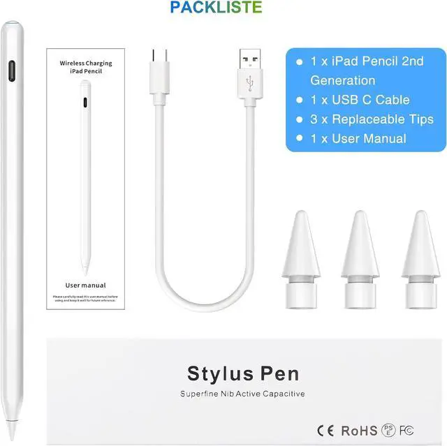 Alt view image 7 of 7 - HATOKU Pencil 2nd Generation Wireless Charging, Pencil for iPad with Tilt & Palm Rejection, Magnetic Stylus Pen Compatible with ipad Air 3/4/5, ipad Mini 5/6, ipad 6/7/8/9/10, ipad Pro 11/12.9 (White)