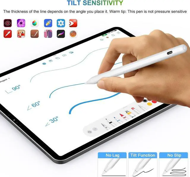 Alt view image 6 of 7 - HATOKU Pencil 2nd Generation Wireless Charging, Pencil for iPad with Tilt & Palm Rejection, Magnetic Stylus Pen Compatible with ipad Air 3/4/5, ipad Mini 5/6, ipad 6/7/8/9/10, ipad Pro 11/12.9 (White)