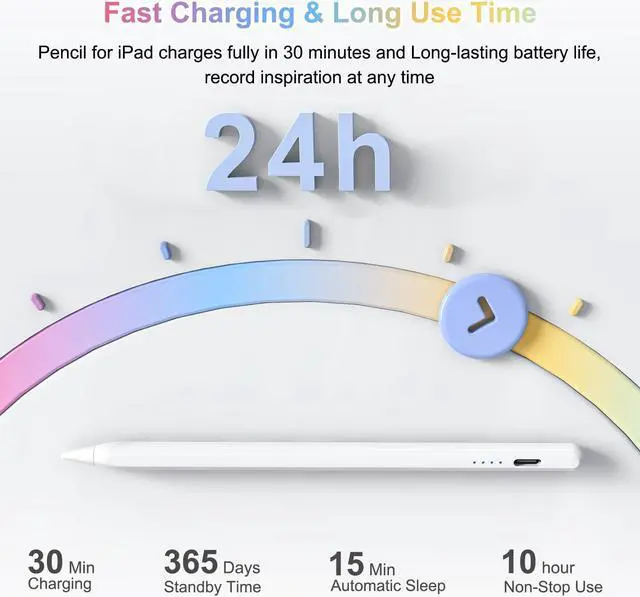 Alt view image 6 of 6 - Stylus Pen for iPad Pencil 10th Gen, Stylus Pencil for iPad 9th Gen, Pen for iPad(2018-2024) with Palm Rejection& Tilt Sensitivity, Work for iPad 6-10, Air 3/4/5, Mini 5/6, Pro 11/12.9" (White)