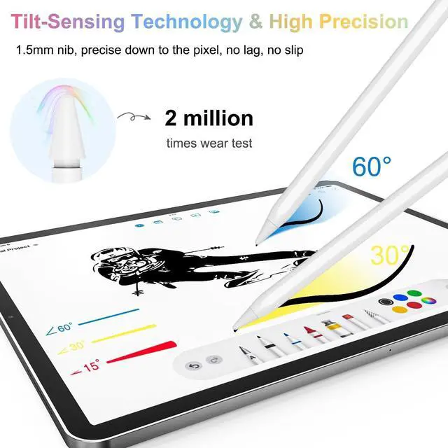 Alt view image 2 of 6 - Stylus Pen for iPad Pencil 10th Gen, Stylus Pencil for iPad 9th Gen, Pen for iPad(2018-2024) with Palm Rejection& Tilt Sensitivity, Work for iPad 6-10, Air 3/4/5, Mini 5/6, Pro 11/12.9" (White)