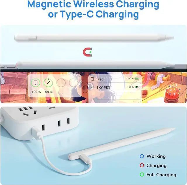 Alt view image 5 of 5 - Stylus Pen for iPad with Wireless Charging - Zspeed iPad Pencil Almost as Apple Pencil 2nd Generation Compatible with iPad Air 5/4, iPad Mini 6, iPad Pro 11" 3/2/1, iPad Pro 12.9" 6/5/4/3 (White)