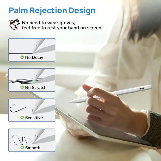 Alt view image 4 of 5 - Stylus Pen for iPad with Wireless Charging - Zspeed iPad Pencil Almost as Apple Pencil 2nd Generation Compatible with iPad Air 5/4, iPad Mini 6, iPad Pro 11" 3/2/1, iPad Pro 12.9" 6/5/4/3 (White)