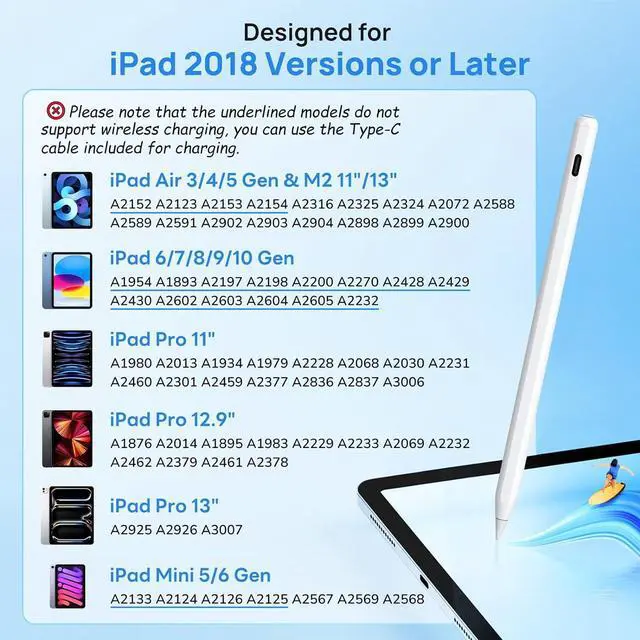 Alt view image 3 of 5 - Stylus Pen for iPad with Wireless Charging - Zspeed iPad Pencil Almost as Apple Pencil 2nd Generation Compatible with iPad Air 5/4, iPad Mini 6, iPad Pro 11" 3/2/1, iPad Pro 12.9" 6/5/4/3 (White)