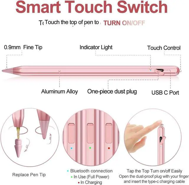 Alt view image 3 of 7 - Stylus Pen for iPad 2018-2022 with Palm Rejection, Apple Pencil for Apple iPad 10th/9th/8th/7th/6th Generation, iPad Pro 11/12.9 inch, iPad Air 5th/4th/3th Gen, iPad Mini 6th/5th Gen