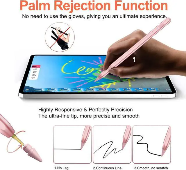 Alt view image 5 of 7 - Stylus Pen for iPad 2018-2022 with Palm Rejection, Apple Pencil for Apple iPad 10th/9th/8th/7th/6th Generation, iPad Pro 11/12.9 inch, iPad Air 5th/4th/3th Gen, iPad Mini 6th/5th Gen