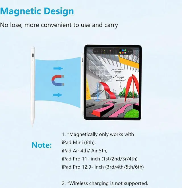 Alt view image 7 of 7 - Stylus Pen for iPad, 13 mins Fast Charging Active Pencil with Palm Rejection, Tilt Sensitivity, Work for 2018-2023 Apple iPad 10/9/8/7/6th Gen, iPad Pro 12.9"/11", iPad Air 5th/4th/3rd, iPad Mini 6/5