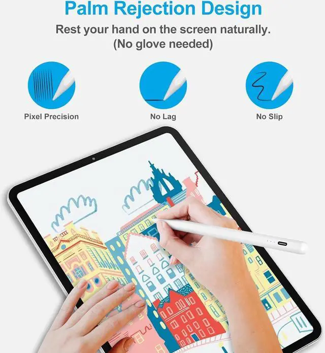 Alt view image 6 of 7 - Stylus Pen for iPad, 13 mins Fast Charging Active Pencil with Palm Rejection, Tilt Sensitivity, Work for 2018-2023 Apple iPad 10/9/8/7/6th Gen, iPad Pro 12.9"/11", iPad Air 5th/4th/3rd, iPad Mini 6/5