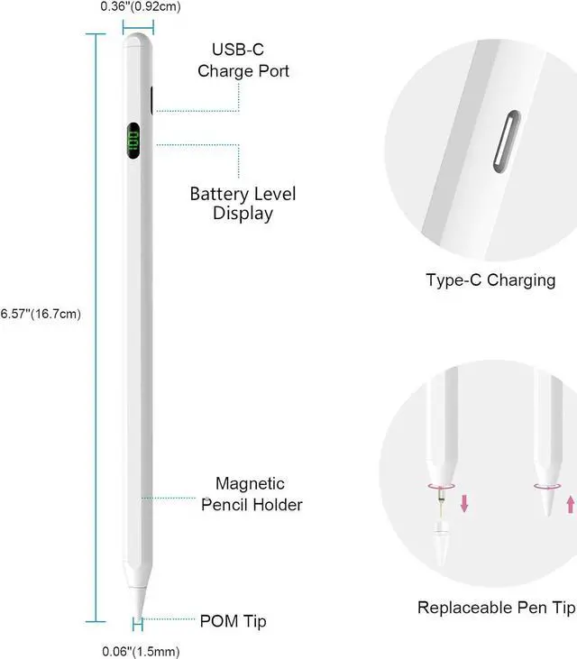 Alt view image 4 of 7 - Stylus Pencil for Apple iPad 9th/10th Generation, Active Pen with Palm Rejection for 2018-2024 iPad Pro 11 inch/12.9 inch, iPad 8th/7th Gen, iPad Air 5th 4th 3rd Gen, iPad Mini 6th 5th Gen