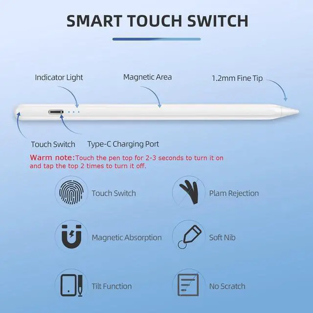 Alt view image 5 of 7 - Stylus Pen for iPad Pencil with Palm Rejection,Tilt Sensitive iPad Pencil Apple Pen Compatible with iPad 10th/9th/8th/7th/6th,iPad Pro 11/12.9in,iPad Air 5th/4th/3rd,iPad Mini 6/5 Gen