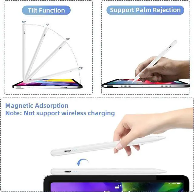 Alt view image 3 of 7 - Stylus Pen for iPad Pencil with Palm Rejection,Tilt Sensitive iPad Pencil Apple Pen Compatible with iPad 10th/9th/8th/7th/6th,iPad Pro 11/12.9in,iPad Air 5th/4th/3rd,iPad Mini 6/5 Gen