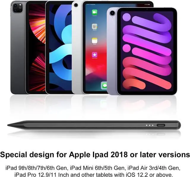 Alt view image 3 of 6 - Stylus Pen for iPad with Palm Rejection, PINKCAT 2X Fast Charge Active Pencil Compatible with 2018-2023 Apple iPad Pro 11/12.9 inch, iPad Air 3/4/5 Gen, iPad 6/7/8/9/10 Gen, iPad Mini 5/6 Gen - Black