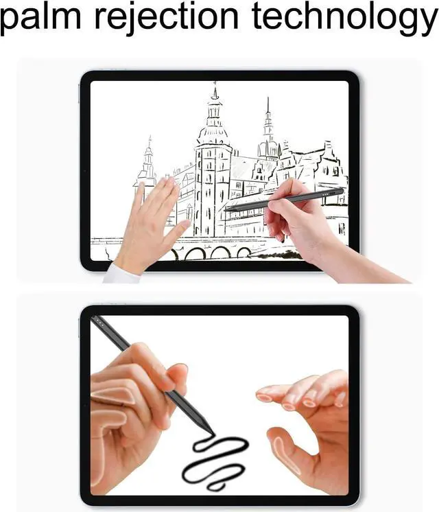 Alt view image 2 of 6 - Stylus Pen for iPad with Palm Rejection, PINKCAT 2X Fast Charge Active Pencil Compatible with 2018-2023 Apple iPad Pro 11/12.9 inch, iPad Air 3/4/5 Gen, iPad 6/7/8/9/10 Gen, iPad Mini 5/6 Gen - Black