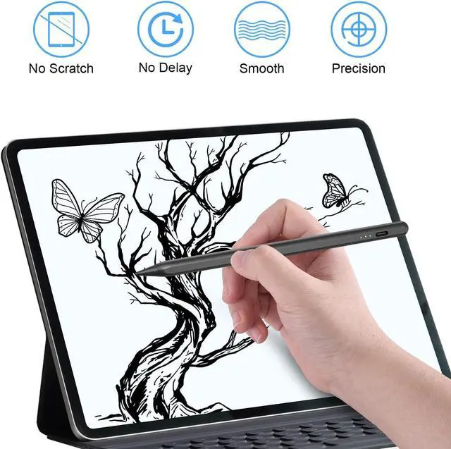 Alt view image 5 of 6 - Stylus Pen for iPad with Palm Rejection, PINKCAT 2X Fast Charge Active Pencil Compatible with 2018-2023 Apple iPad Pro 11/12.9 inch, iPad Air 3/4/5 Gen, iPad 6/7/8/9/10 Gen, iPad Mini 5/6 Gen - Black